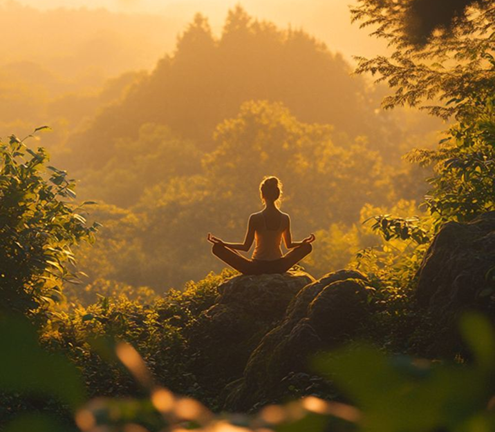 Golden sunset through trees
